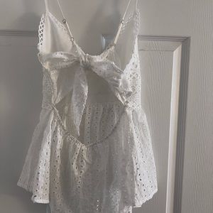 White Eyelet Embroidery Knot Back Top